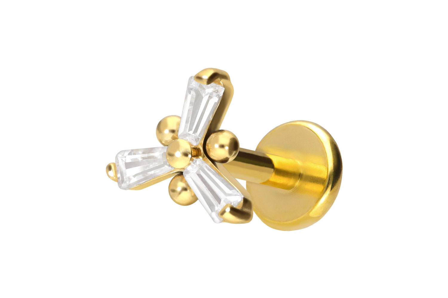 Titan Labret Piercing mit Push Fit KRISTALLBLUME